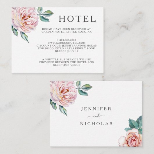 Elegant Pink Floral Wedding Accommodations Informatiekaartje (Voorkant / Achterkant)