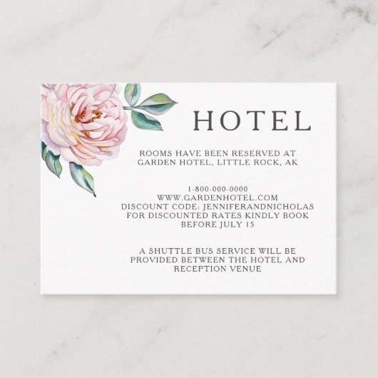 Elegant Pink Floral Wedding Accommodations Informatiekaartje (Voorkant)