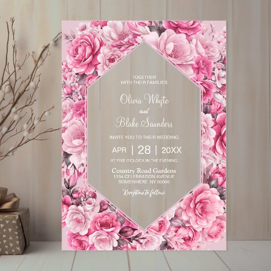 Elegant Pink Floral Wedding Acryl Uitnodigingen