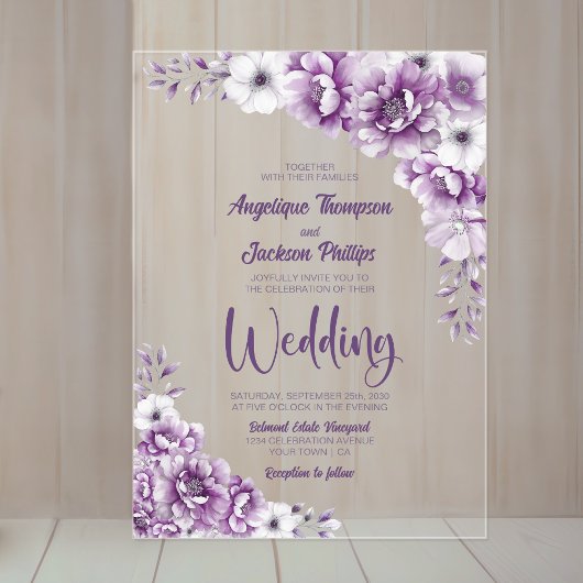 Elegant Pink Floral Wedding Acryl Uitnodigingen