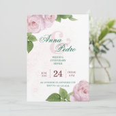 Elegant Pink Floral Wedding Anniversary  Kaart (Staand voorkant)