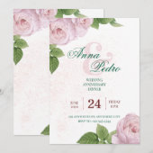 Elegant Pink Floral Wedding Anniversary  Kaart (Voorkant / Achterkant)