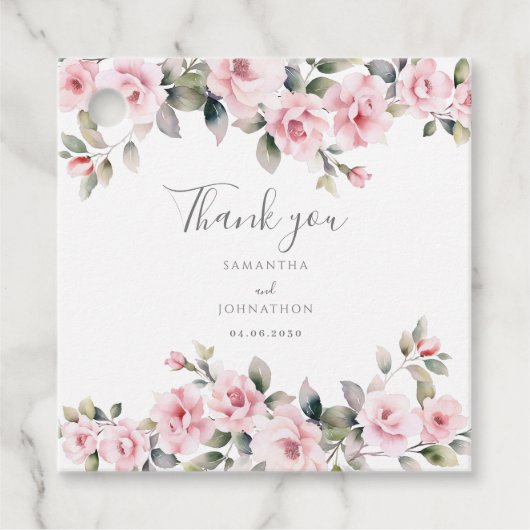 Elegant Pink Floral Wedding Bedankjes Labels (Voorkant)