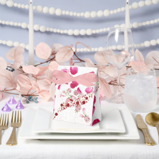 Elegant Pink Floral Wedding Favor Box with Ribbon  Bedankdoosjes