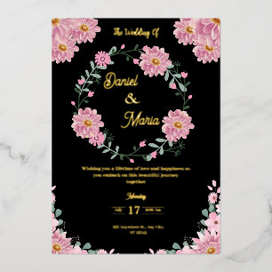 Elegant Pink Floral Wedding Folie Uitnodiging
