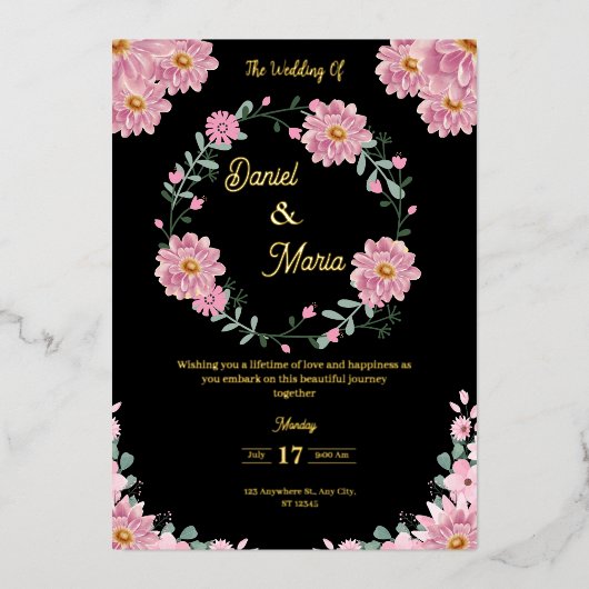 Elegant Pink Floral Wedding Folie Uitnodiging (Voorkant)