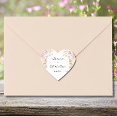 Elegant Pink Floral Wedding Hart Sticker