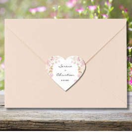 Elegant Pink Floral Wedding Hart Sticker