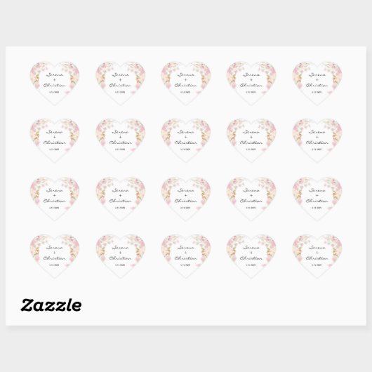 Elegant Pink Floral Wedding Hart Sticker (Vel)