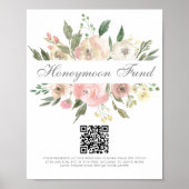 Elegant Pink Floral Wedding Honeymoon Fund QR Code Poster (Voorkant)