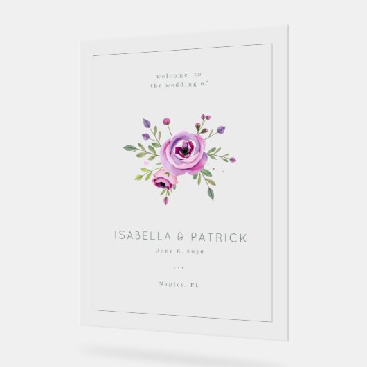 Elegant Pink Floral Wedding Invitation Acryl Bord (Hoek)