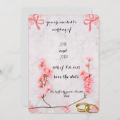 Elegant Pink Floral Wedding Invitation with Marble Save The Date (Voorkant / Achterkant)