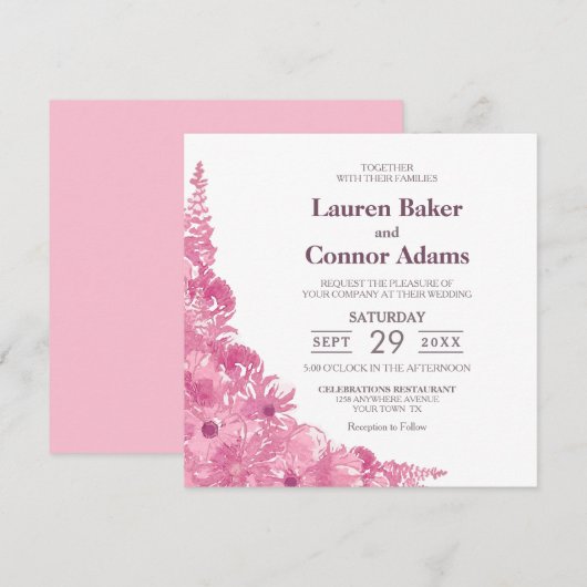 Elegant Pink Floral Wedding Kaart (Voorkant / Achterkant)