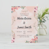 Elegant Pink Floral Wedding Kaart (Staand voorkant)