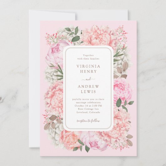 Elegant Pink Floral Wedding Kaart (Voorkant)