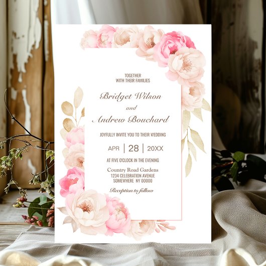 Elegant Pink Floral Wedding Kaart