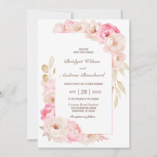 Elegant Pink Floral Wedding Kaart (Voorkant)