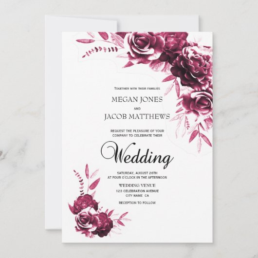 Elegant Pink Floral Wedding Kaart (Voorkant)