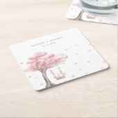 Elegant Pink Floral Wedding Kartonnen Onderzetters (Schuin)