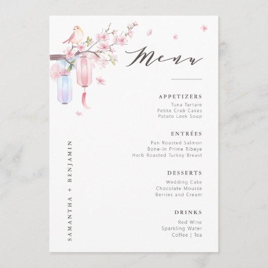 Elegant Pink Floral Wedding Menu (Voorkant)