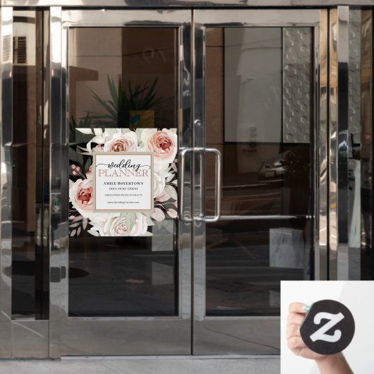 Elegant Pink Floral Wedding Planner Window Cling Raamsticker (Kantoordeur)