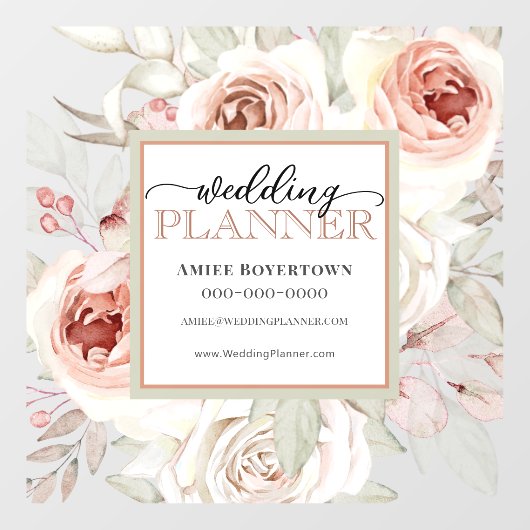 Elegant Pink Floral Wedding Planner Window Cling Raamsticker (Vel)