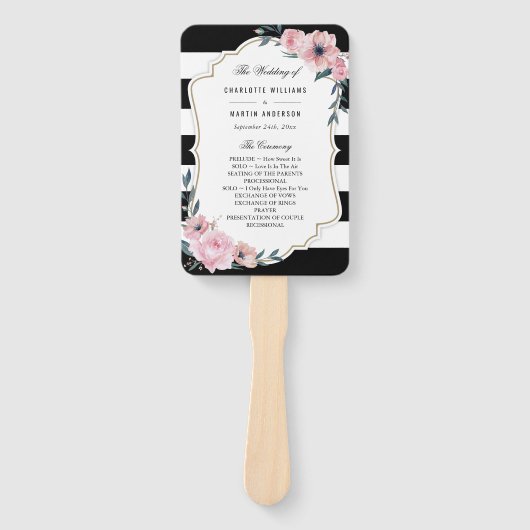 Elegant Pink Floral Wedding Programme Fans Handwaaier (Voorkant)