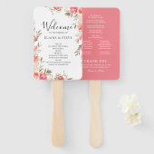 Elegant Pink Floral Wedding Programme Handwaaier (Voorkant en achterkant)