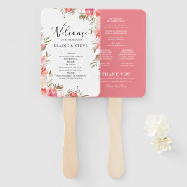 Elegant Pink Floral Wedding Programme Handwaaier