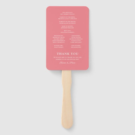 Elegant Pink Floral Wedding Programme Handwaaier (Achterkant)