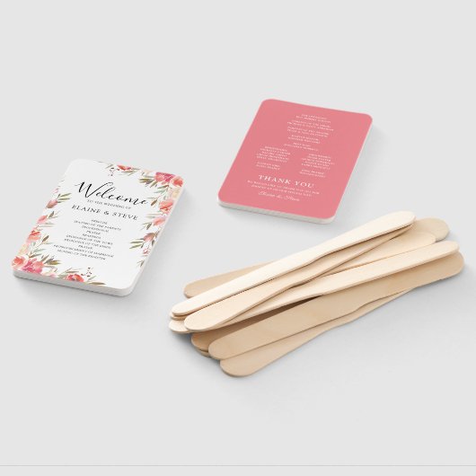 Elegant Pink Floral Wedding Programme Handwaaier (Niet-gemonteerd)