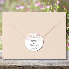 Elegant Pink Floral Wedding Ronde Sticker