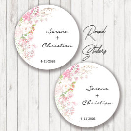 Elegant Pink Floral Wedding Ronde Sticker