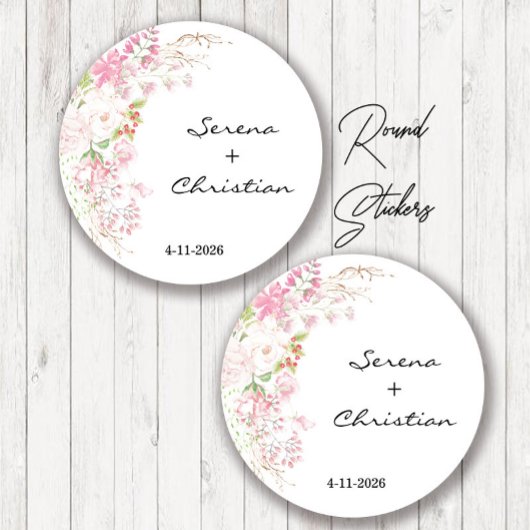 Elegant Pink Floral Wedding Ronde Sticker