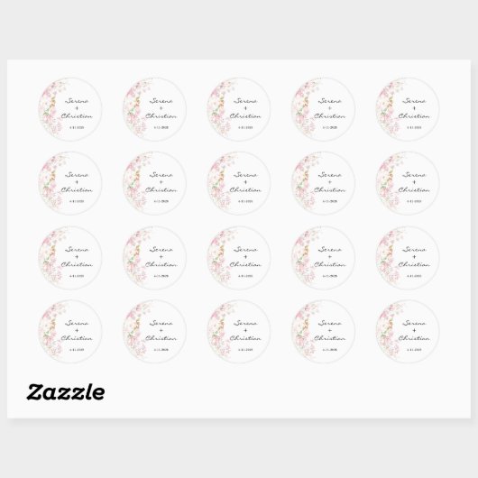 Elegant Pink Floral Wedding Ronde Sticker (Vel)