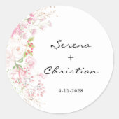 Elegant Pink Floral Wedding Ronde Sticker (Voorkant)
