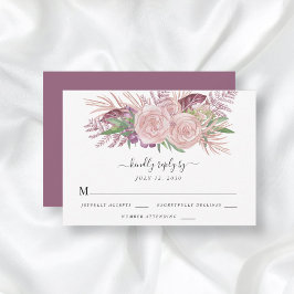 Elegant Pink Floral Wedding RSVP Kaartje