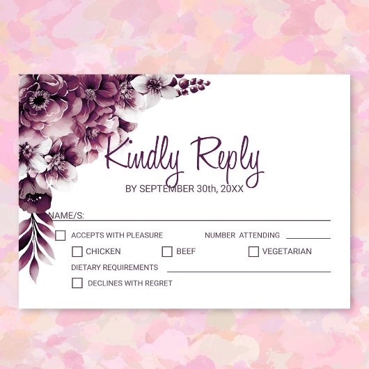 Elegant Pink Floral Wedding RSVP Kaartje