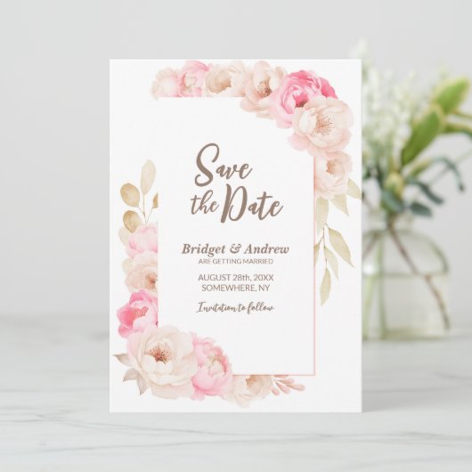 Elegant Pink Floral Wedding Save The Date (Staand voorkant)