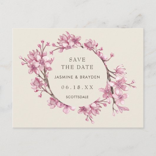 Elegant Pink Floral Wedding Save the Date Aankondigingskaart (Voorkant)