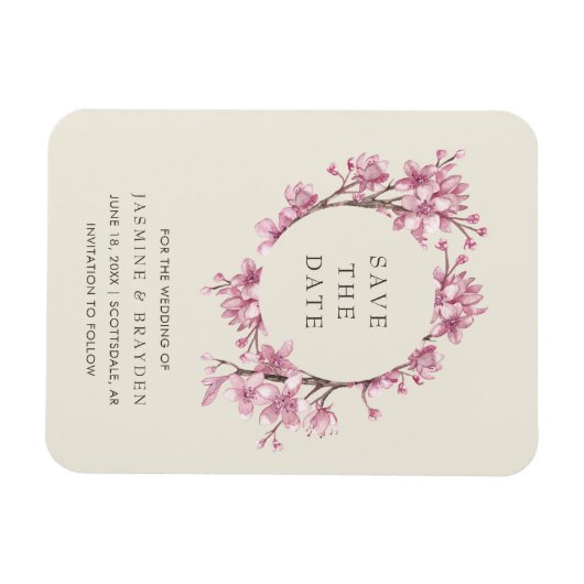 Elegant Pink Floral Wedding Save the Date Magneet (Horizontaal)