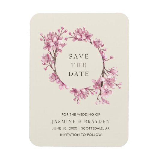 Elegant Pink Floral Wedding Save the Date Magneet (Verticaal)