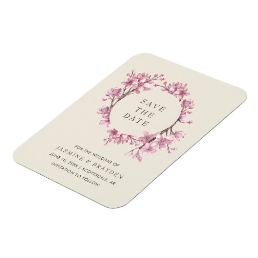 Elegant Pink Floral Wedding Save the Date Magneet (Linkerzijde)