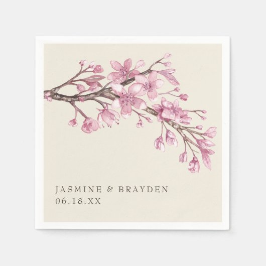 Elegant Pink Floral Wedding Servet (Voorkant)