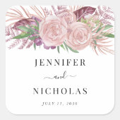 Elegant Pink Floral Wedding Vierkante Sticker (Voorkant)