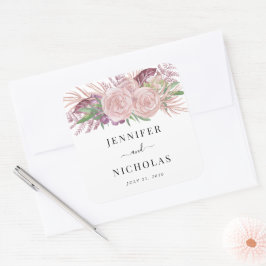 Elegant Pink Floral Wedding Vierkante Sticker