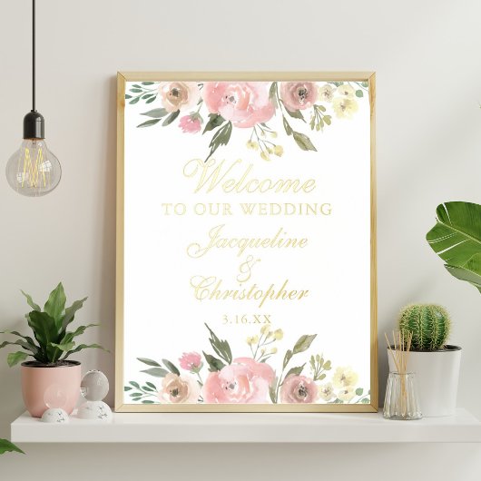 Elegant Pink Floral Welkom bij ons huwelijk Folie Afdrukken