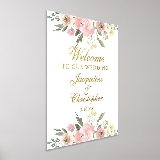 Elegant Pink Floral Welkom bij ons huwelijk Folie Afdrukken (Laagn)