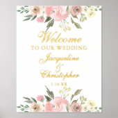 Elegant Pink Floral Welkom bij ons huwelijk Folie Afdrukken (Voorkant)