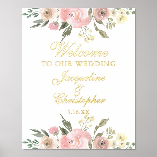 Elegant Pink Floral Welkom bij ons huwelijk Folie Afdrukken (Voorkant)